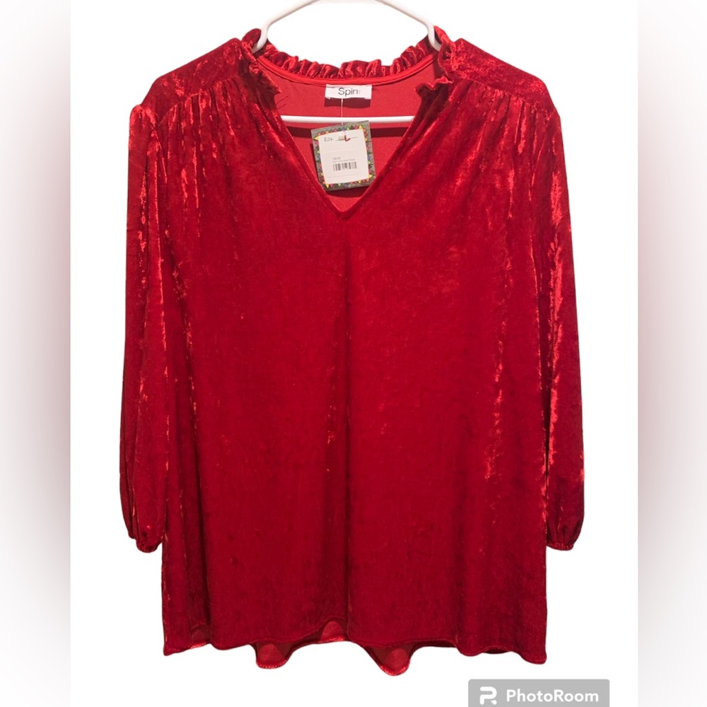 NWT Spin Red Velvet long sleeve blouse. Size L.